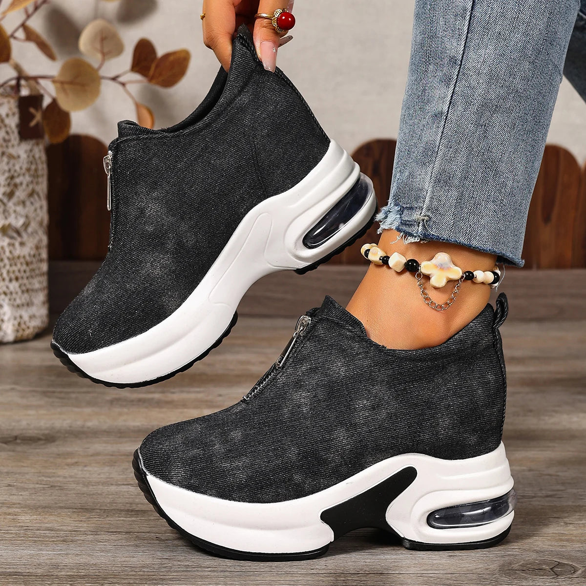 New 2025 Women Sneakers Anti-slip Platform Wedge Sneakers Women Slip on Casual Lady Vulcanized Shoes Women Zapatos De Mujer