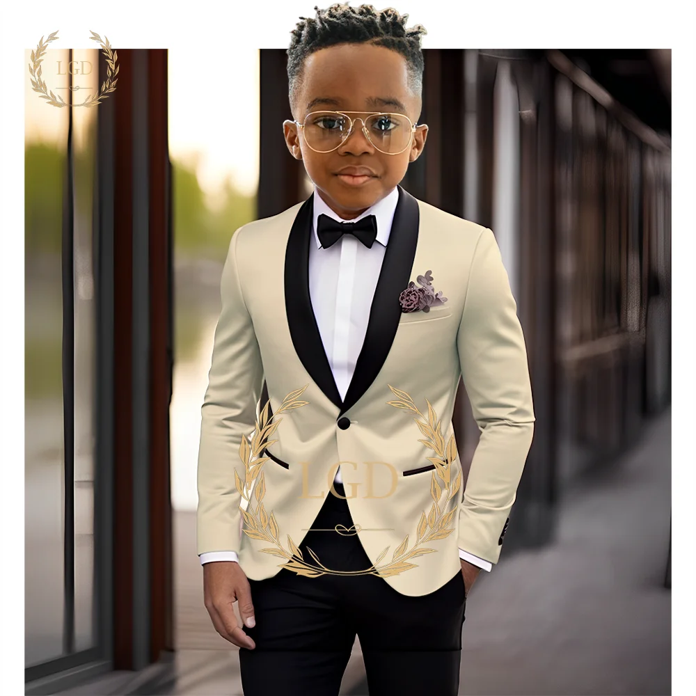 Boys' black shawl collar single button suit dress set 2-piece (jacket+pants) children's wedding party birthday tailcoat