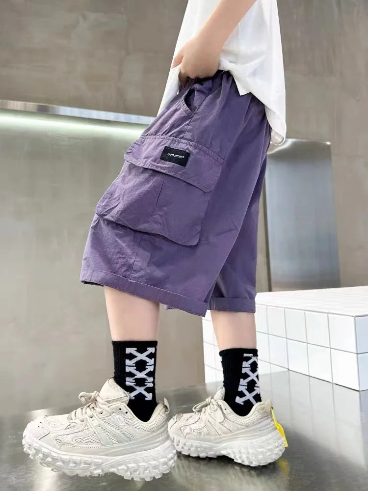 New Summer Teenage Short Boys Pants 3-14 Years Old Big Pocket Trousers For Kids Children Birthday Present