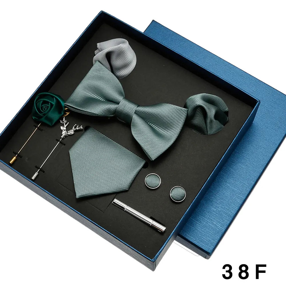 Luxury Tie Set For Men Solid Color Necktie Pocket Square Brooch Cufflinks Gift Box Wedding Business 8pcs Mens Neck Tie Accessory