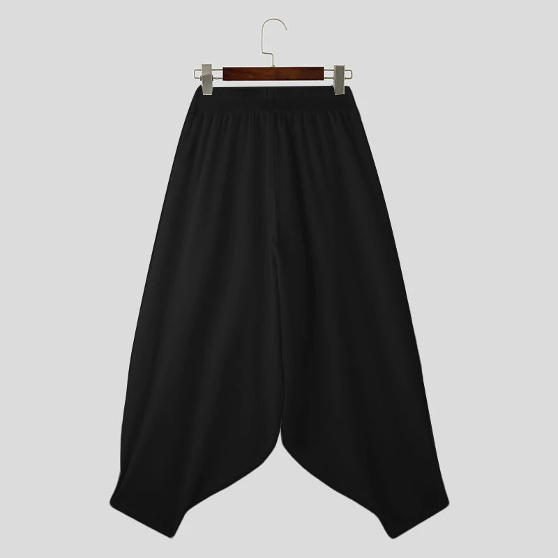 2024 Men Wide Leg Pants Solid Color Elastic Waist Loose Casual Trousers Men Oversize Streetwear Fashion Long Pants S-5XL INCERUN