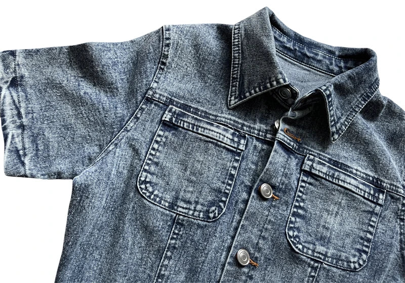 Casual Slim Short Sleeve Stretch Stir Fried Floral Washed Denim Jumpsuit Jeans Playsuit Cotton Flared Pants Jump Suit Overalls