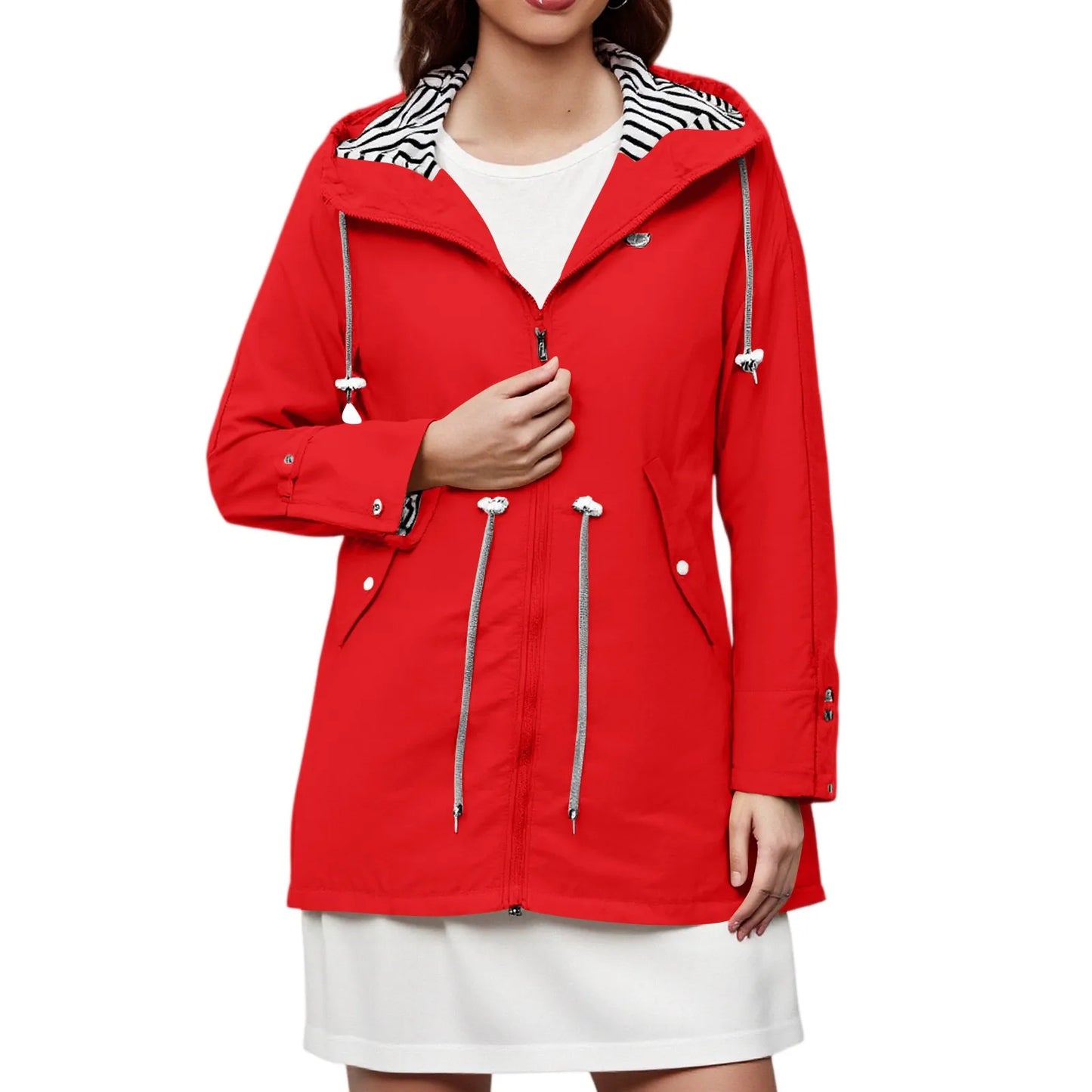 2025 New Long-sleeved Raincoat Zipper Women's Jacket Outdoor Hooded Mountaineering Jacket Waterproof and Windproof Coats