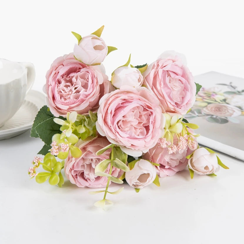 Fake Silk Peony Vases for Home Decor Christmas Garland Wedding Party Living Room Bouquet Decoration Accessory Artificial Flowers