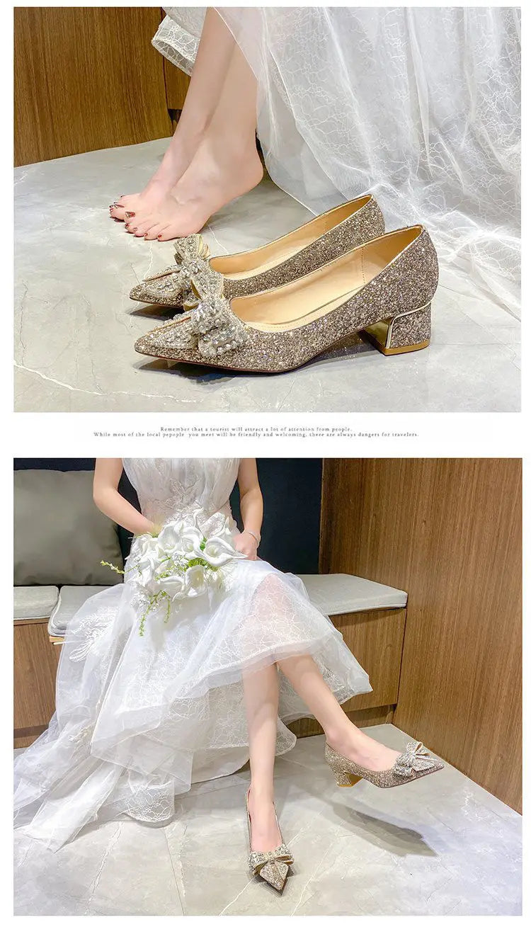 Women's Summer Footwear Stilito Rhinestone Shoes for Woman 2024 with Wedding Bride Genuine Mark Chic and Elegant A Comfortable E
