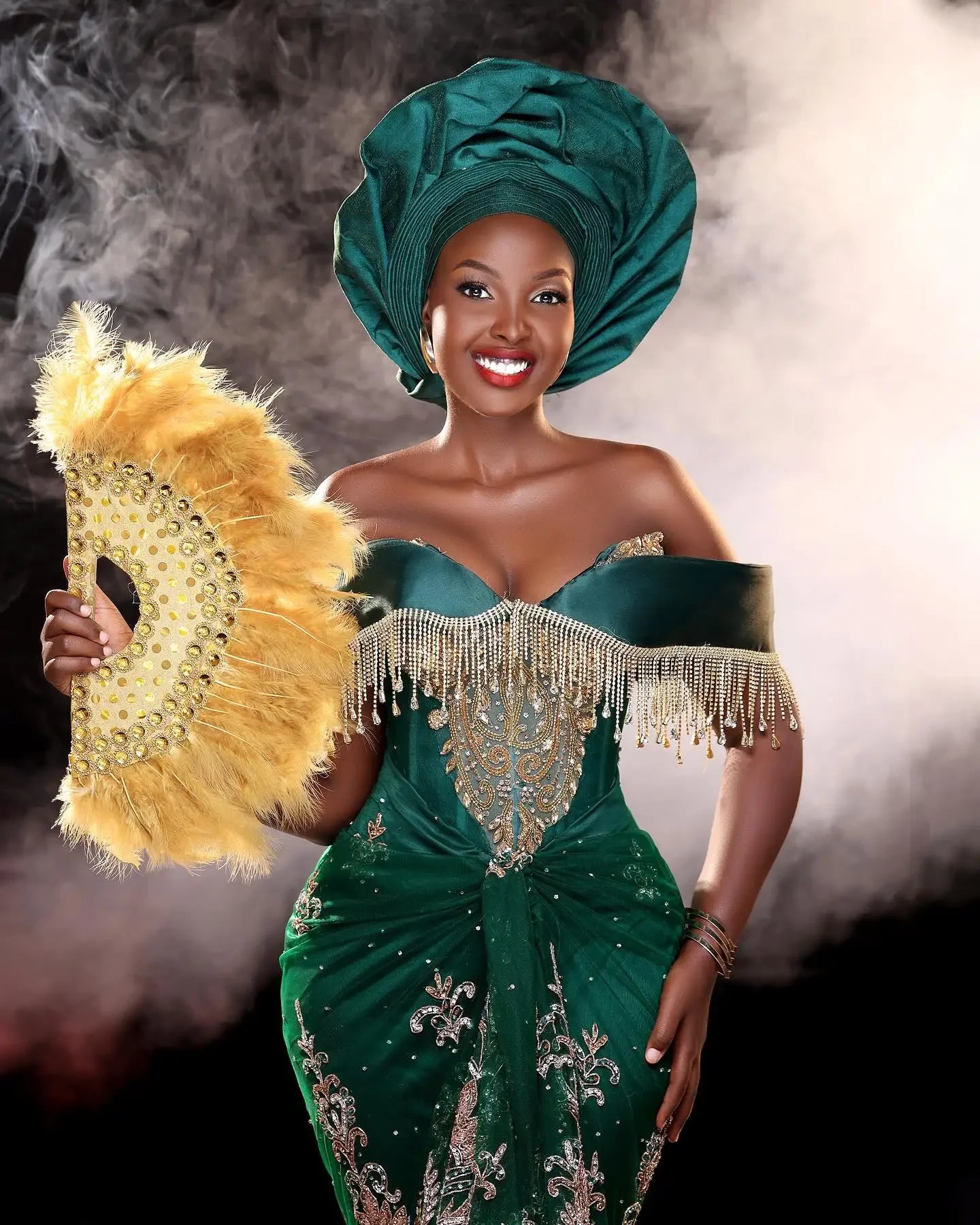 Aso Ebi Long Evening Dresses Green African Wedding Party Gowns Beaded Tassels Nigerian Traditional Prom Dress Applique