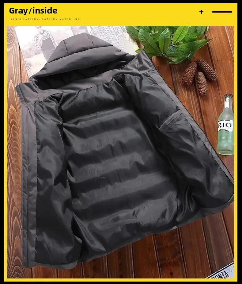 Men's Winter Hooded Jacket Warm Windproof Casual Coat plus Size Cotton Padded Outerwear 6XL Loose-fit Cropped Parka for Outdoor