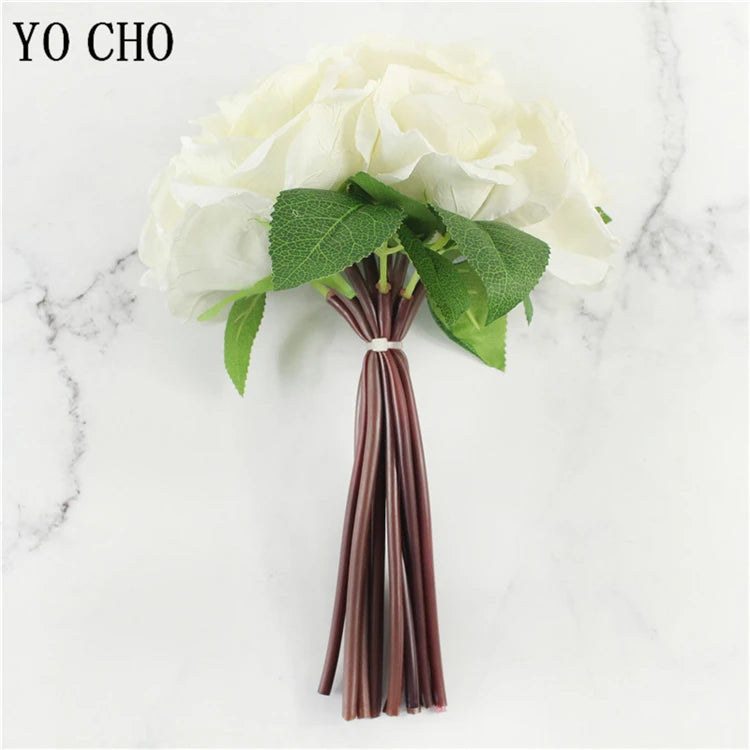 YO CHO 5pc Big Peony Artifcial Silk Flower Wedding Bouquet Decor White Peony Home Display Fake Flower Pack Heart Peony Pink Rose