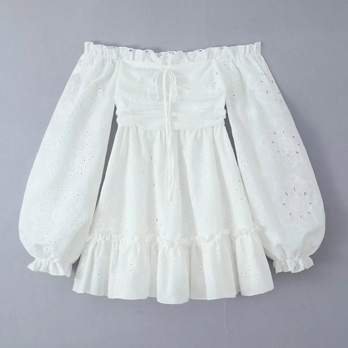 GypsyLady Off The Shoulder Sexy Mini Dresse Cotton Summer Elegant Hollow Out Ruffles Backless Women Vocation Casual Ladies Dress