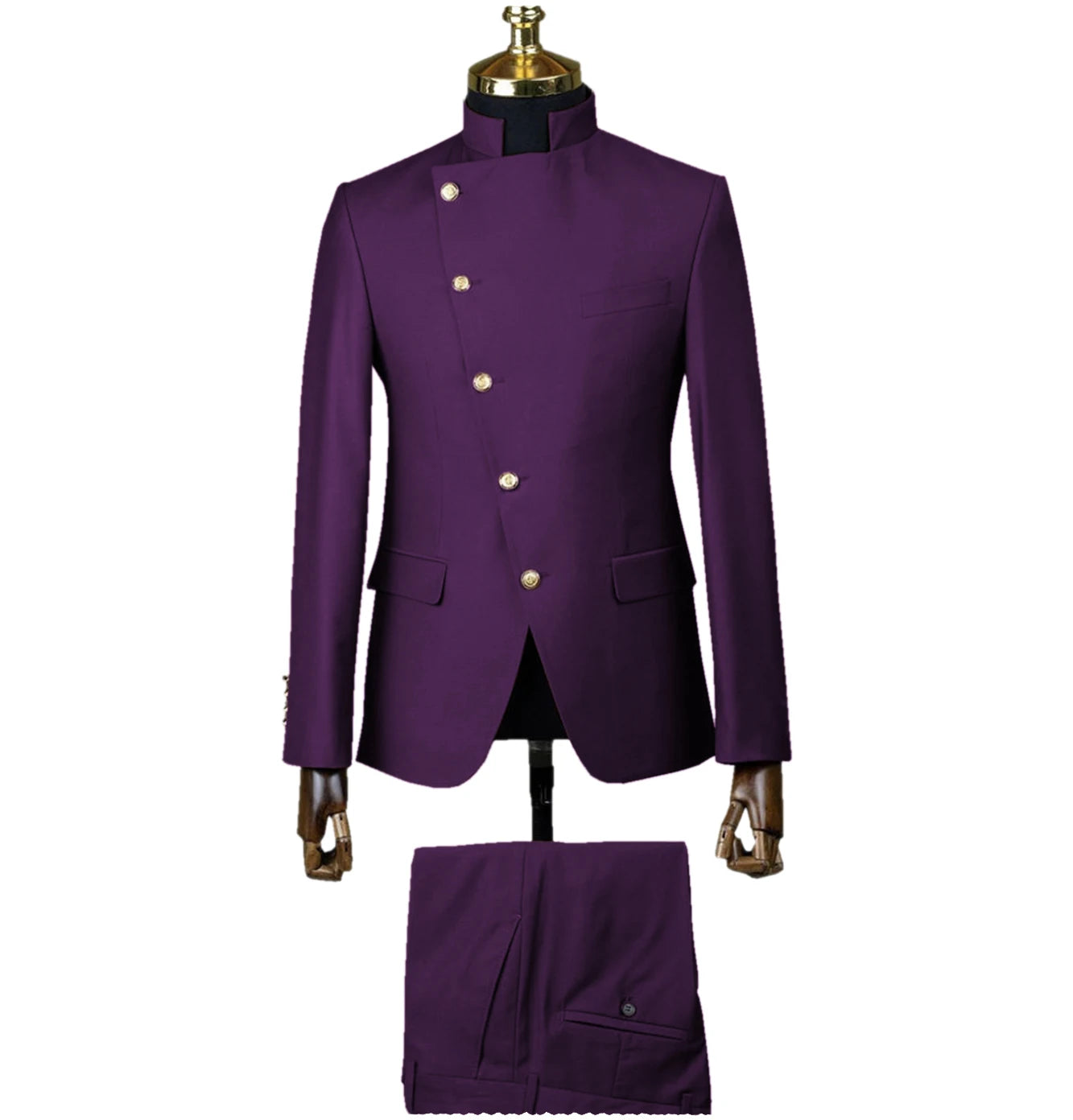 Men's Suit Blazer Sets 2 Pieces East Style Slim Fit Formal Indian Middle Stand-Up Collar Suit for Men Slant-Breasted Wedding