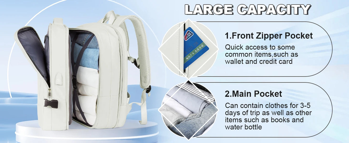 Travel Backpack, Flight Approved Carry On Backpack for Women Men, Expandable Large Luggage Backpack Business Weekender Daypack