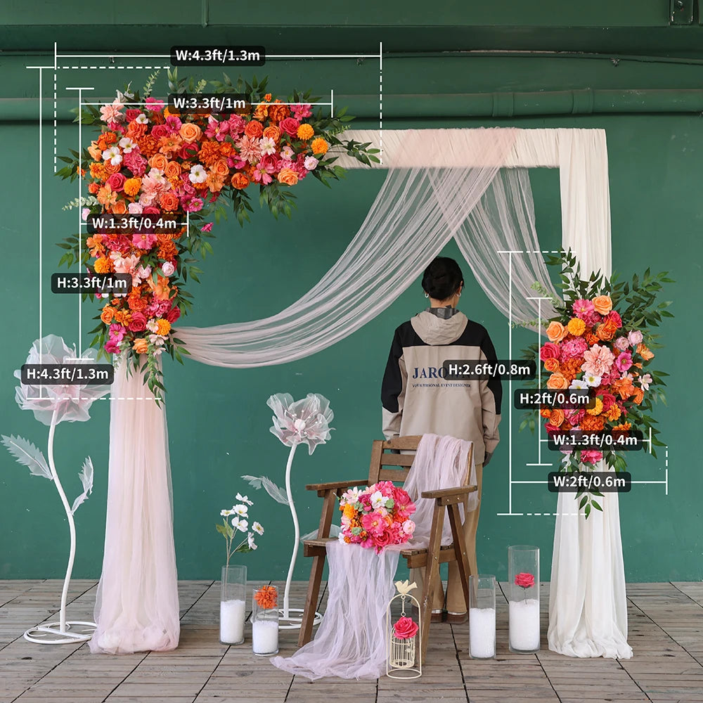 Flowers Artificial Decoration Orange Pink Series Rose Greens Floral Arrangement Bridal Bouquet for Wedding Event Decor J2601