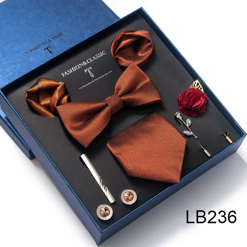 Men's Tie Set Luxury Gift Box Silk Tie Necktie Set 8pcs Inside Packing Festive Present Cravat Pocket Squares Holiday Gift Men