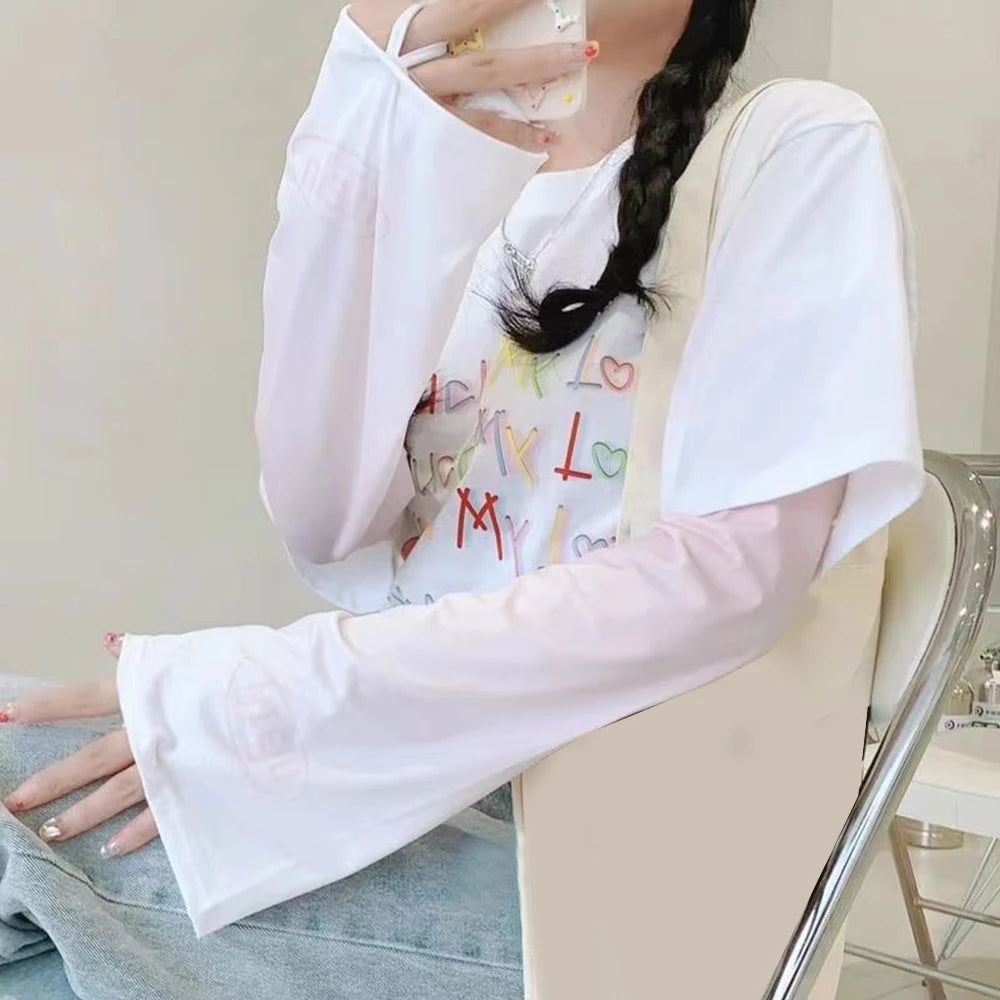 Summer Girl Gradient Ice Silk Sleeve Cycling Running Fishing UV Sun Protection Ice Fabric Arm Sleeves Quick Dry Breathable Cuffs