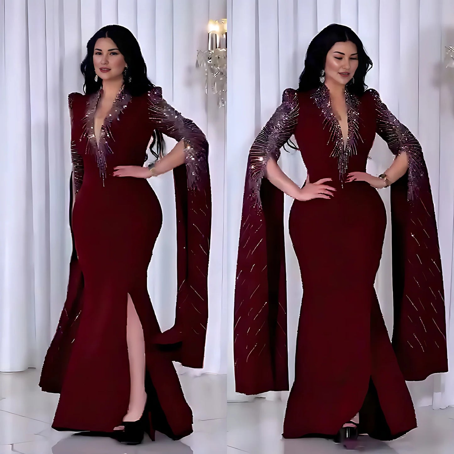 African Women Light Luxury Senior Sense Evening Dress Dubai Muslim High Quality Fashion Sequins Maxi Dresses Elegant Slim Abayas