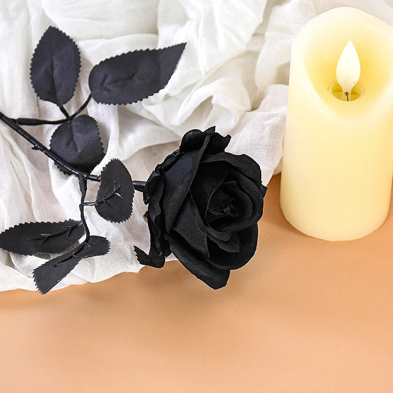5Pcs Silk Black Rose Artificial Flower Fake Flower Bouquet For Wedding Party Decoration Home Decoration Garden Accessories
