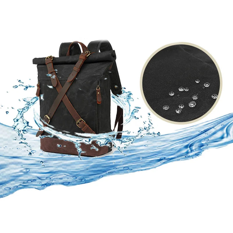 Male Backpacks Vintage Canvas Leather For Men Waterproof Rucksacks Large Mountaineering Travel Pack Outdoor computer bag
