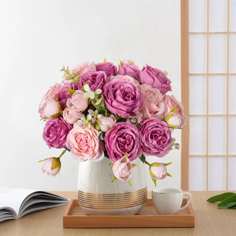 Fake Silk Peony Vases for Home Decor Christmas Garland Wedding Party Living Room Bouquet Decoration Accessory Artificial Flowers