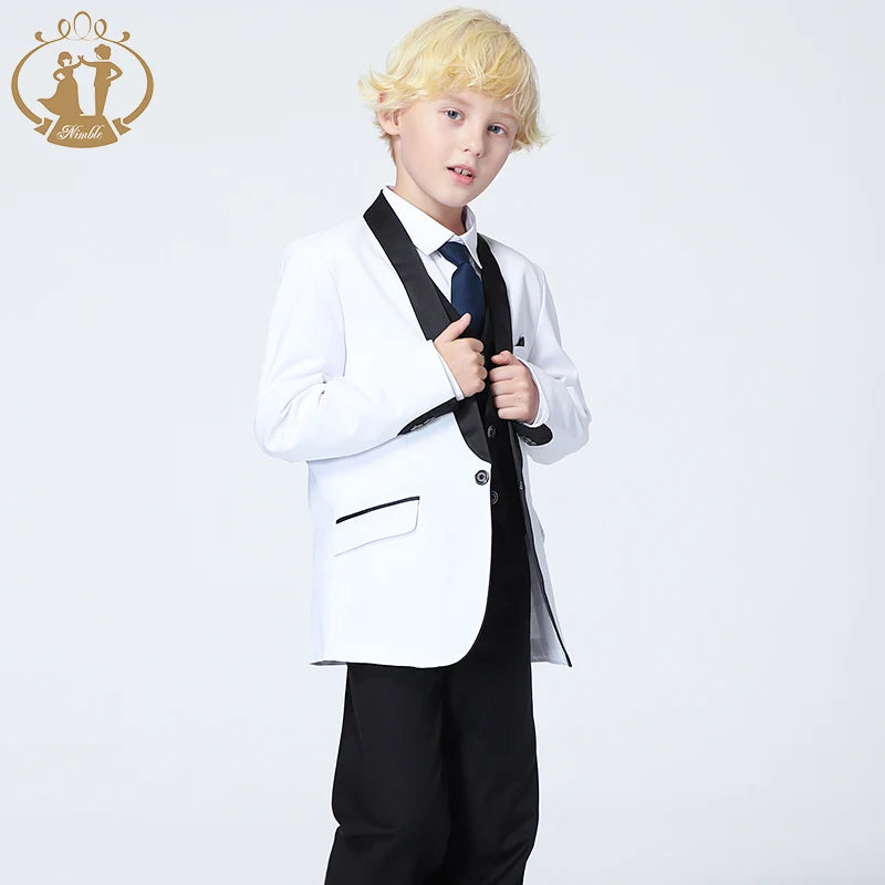 Spring Autumn Formal Suit for Boys Children Party Host Wedding Costume Coat Vest Pants 3Pcs White Wholesale Clothing Sets