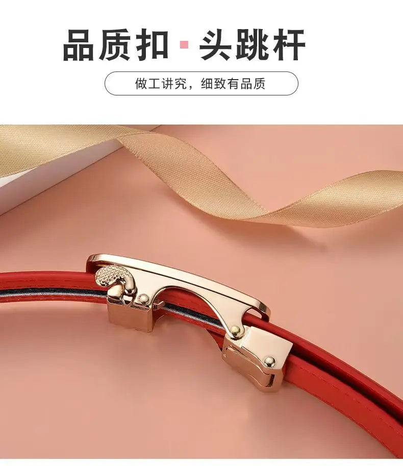 New Women's Genuine Leather Belt with Automatic Buckle: Red, Versatile, Trendy, Z - Letter Buckle, Made of Cowhide