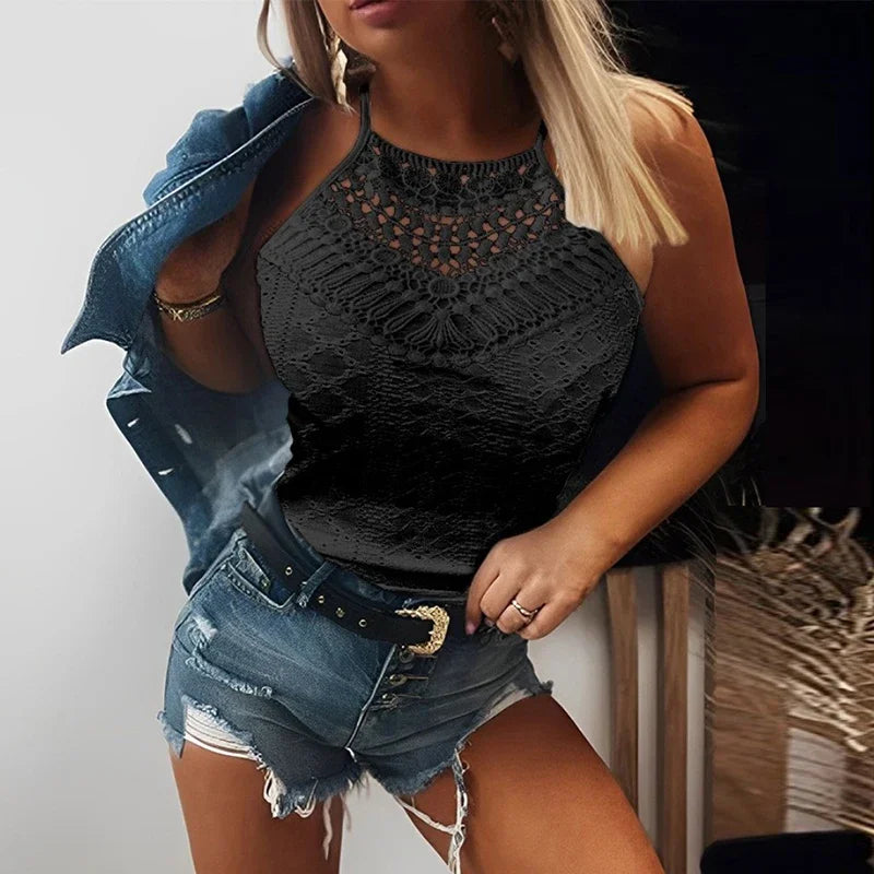 Sexy Lace Vest Women Tank Tops Female O Neck Hollow Out Women T-Shirts Sleeveless T Shirs For Women Tee Crop Tops