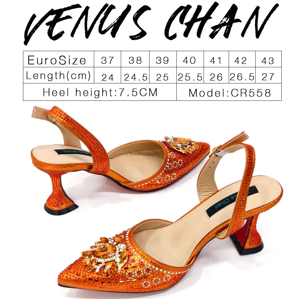 Nigerian Heel Party for Women Blue Color Shoes and Bag Set Rhinestone Handbag Italian Design Wedding INS 2025