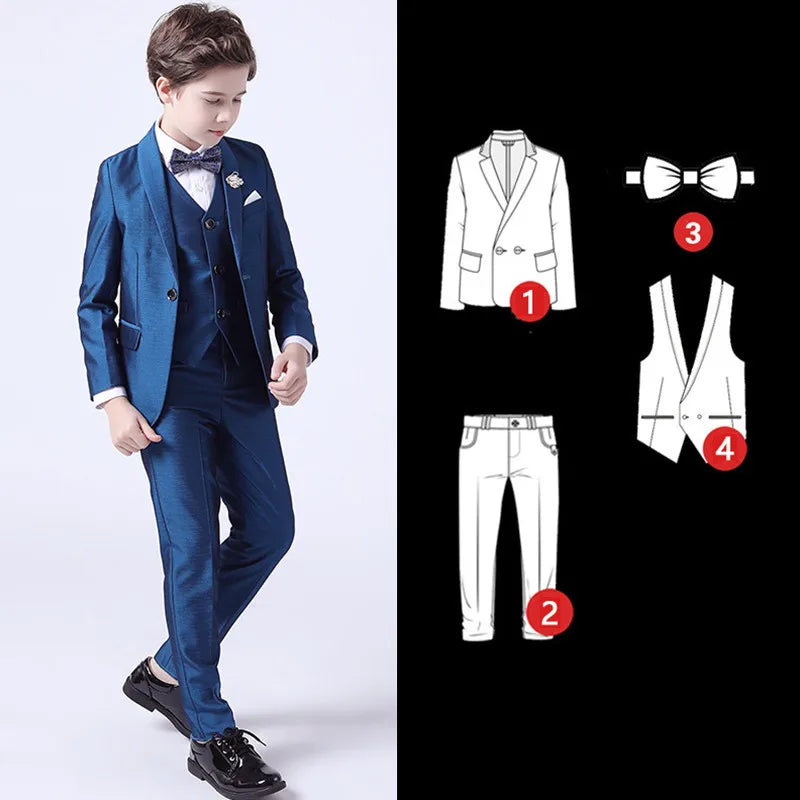 Kids Boys White Blazer Vest Pants 3PCS Set Children Baptism Wedding Prom Suit Baby Boy Elegant Dress Teenager Party Costume