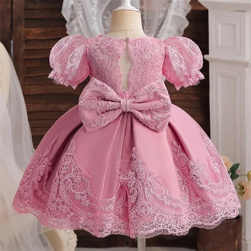 Baby Girls 1st Birthday Pink Princess Dress for Luxury Embroidery Costumes Kids Baptism Party Beading Clothes Toddler Dresses