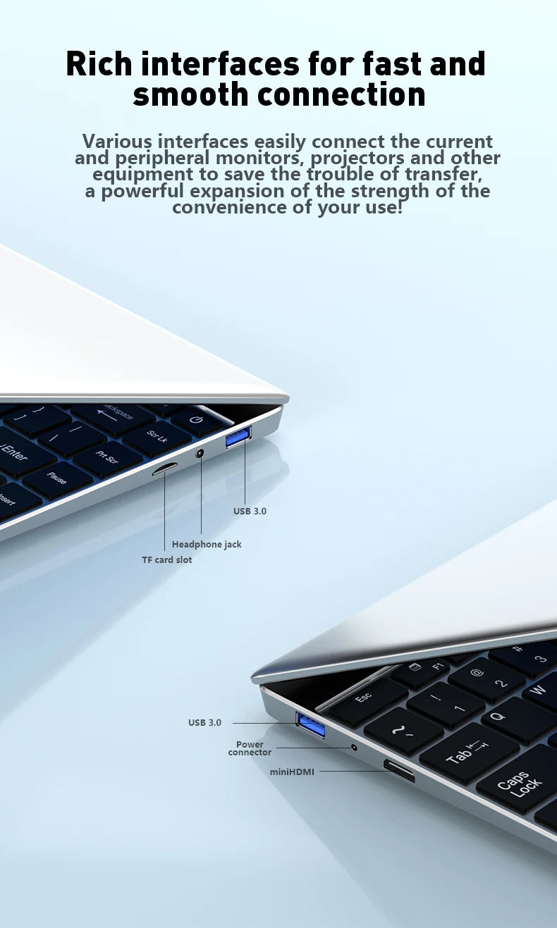 14.1" Ultra Slim Laptop 16GB RAM 2TB SSD Intel N3700 Notebook Gamer 1920*1080 Display Windows 11 Pro Office Study Computer PC