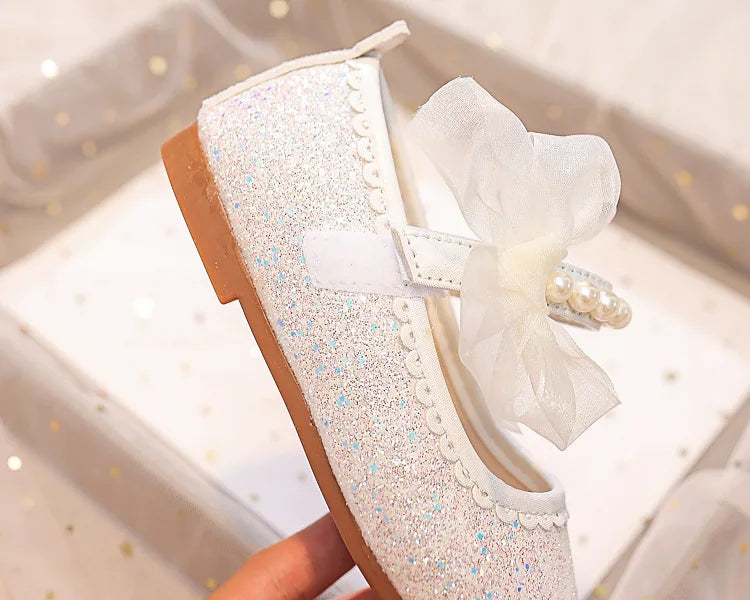 Girls Oxfords Bling Shoes Spring Autumn Kids School Dancing Shoes Pearl Beadings Big Girls Soft PU Leather Shoes Pink, Beige