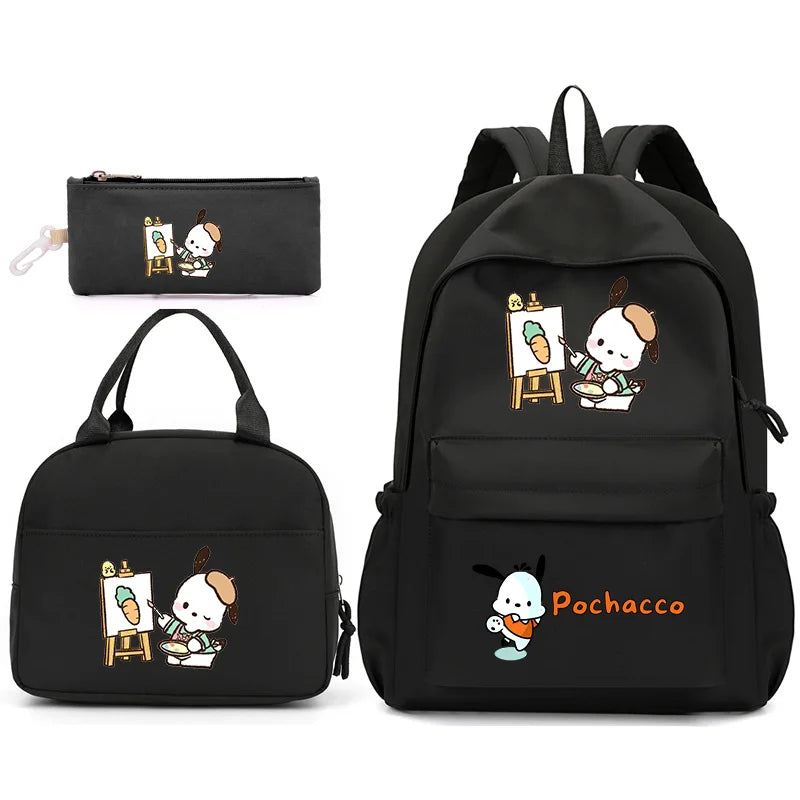 3pcs/Set Pochacco Backpack with Lunch Bag for Teenagers Student School Bags Casual Comfortable Travel Set