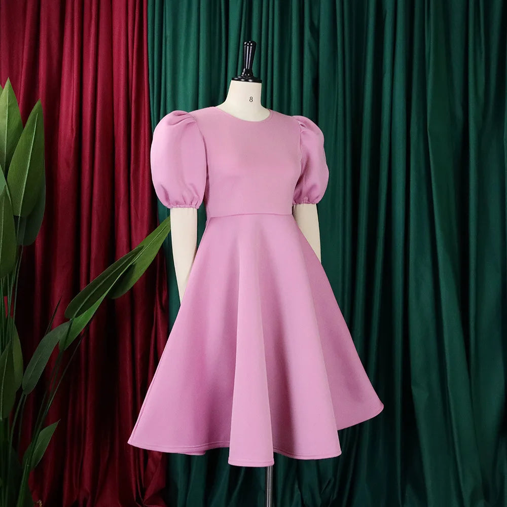 Elegant Party Dresses for Women O Neck Short Sleeve High Waisted A Line Pleated Mid Calf Luxury Birthday Dinner Vestidos Mujer