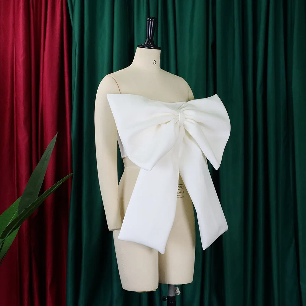 Sexy Blouse & Shirts for Woman Off the Shoulder Backless Big Bow Decorate Zipper Closure Fashion Ladies Evening Night Club Tops
