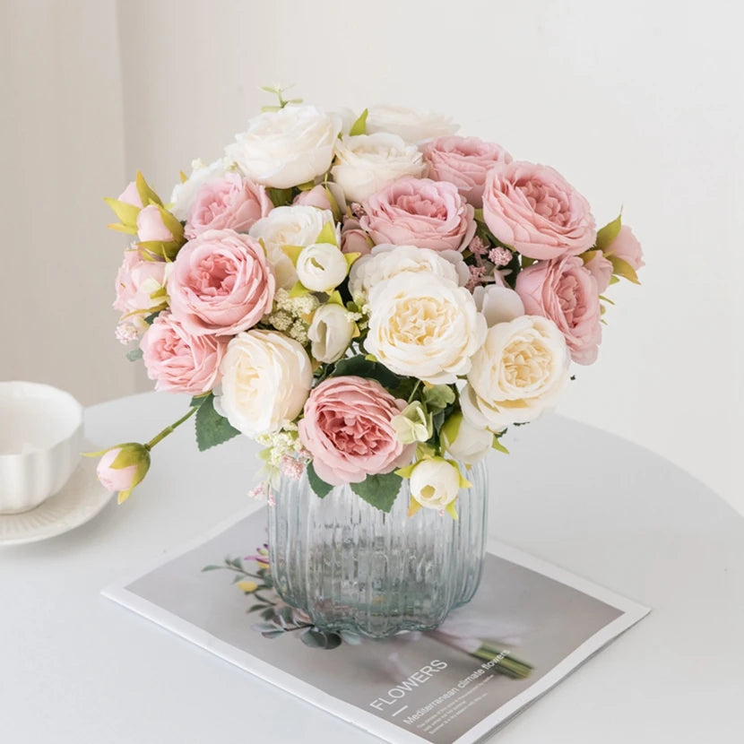 Fake Silk Peony Vases for Home Decor Christmas Garland Wedding Party Living Room Bouquet Decoration Accessory Artificial Flowers