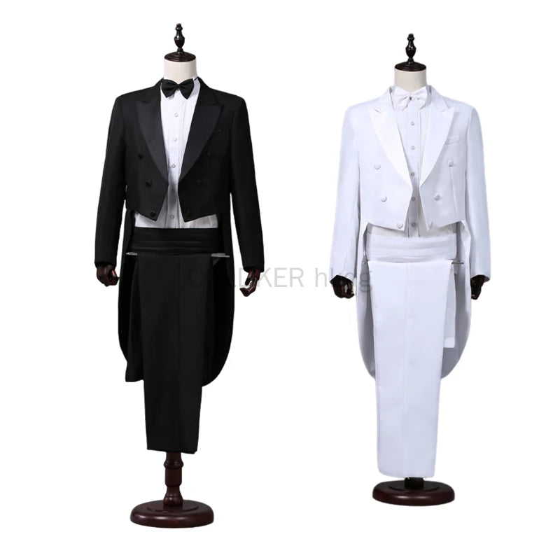 Men's Tuxedo Costume Vintage Formal Tailcoat Slim Fit Peak Lapel Suit Tux Pants Tail Coat Singer Magician Stage Jacket Outfits
