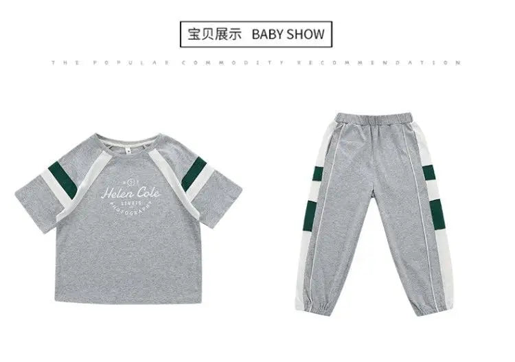 Boys Summer Clothing Set 2023 New Children's Cool Loose Fit Sportswear Korean Edition Baby Short Sleeve T-shirt 2 Pieces