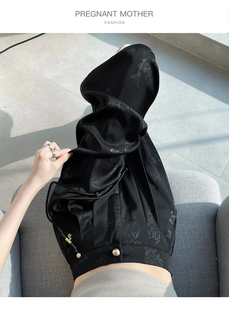 New Chinese Style Jacquard Wide Leg Satin Pants for Women Elegant Solid Office Lady Women's Casual Loose Pants Female