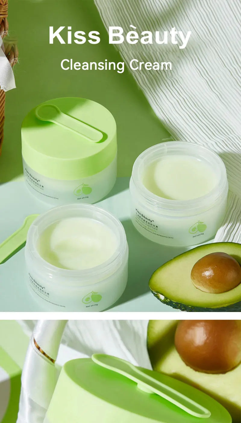Kiss Beauty Avocado Cleansing Cream - 3-in-1 Eye, Lip, and Face Cleanser, Gentle and Thorough,Take off all your makeup