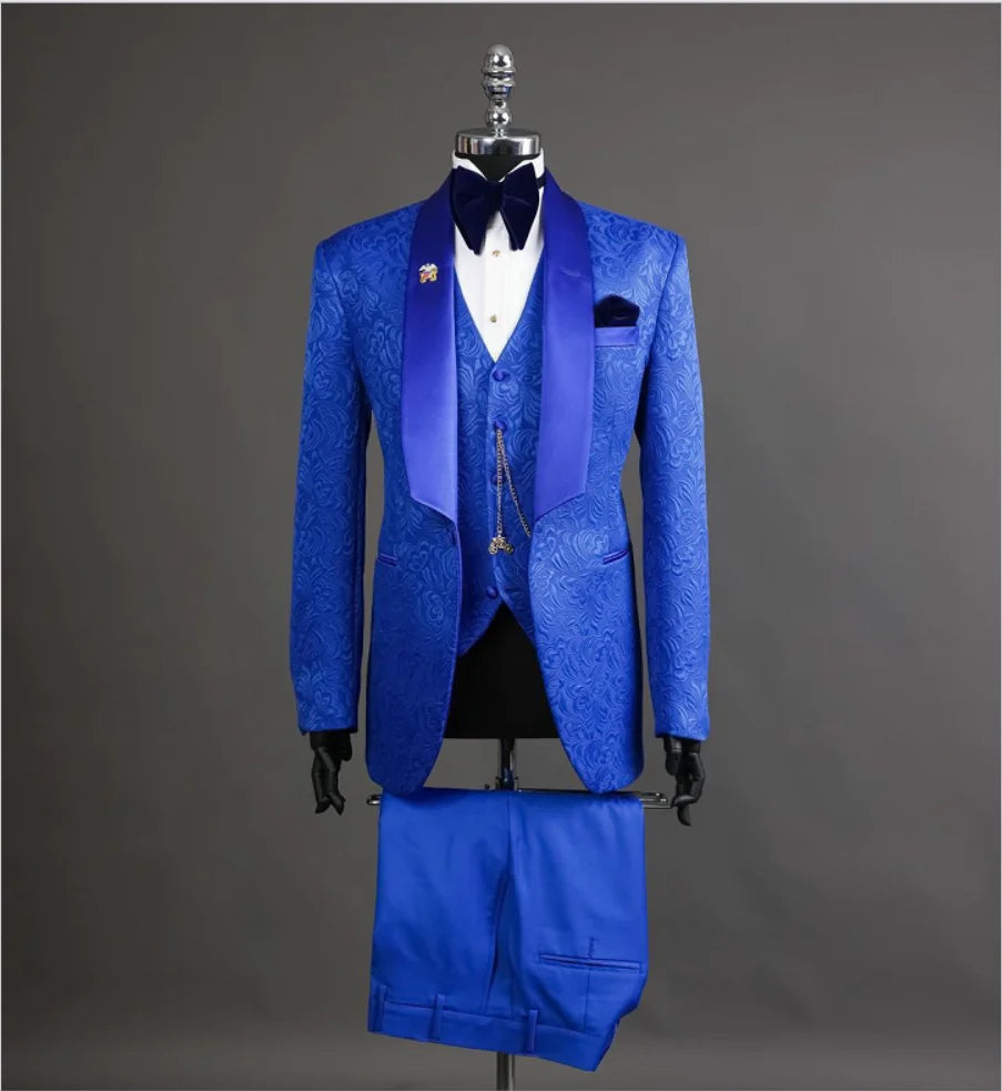 Latest Design Black White Dots Mens Suits For Wedding Shawl Lapel Groom Tuxedos Slim Fit Terno Masculino Prom Party 3 Pieces Set