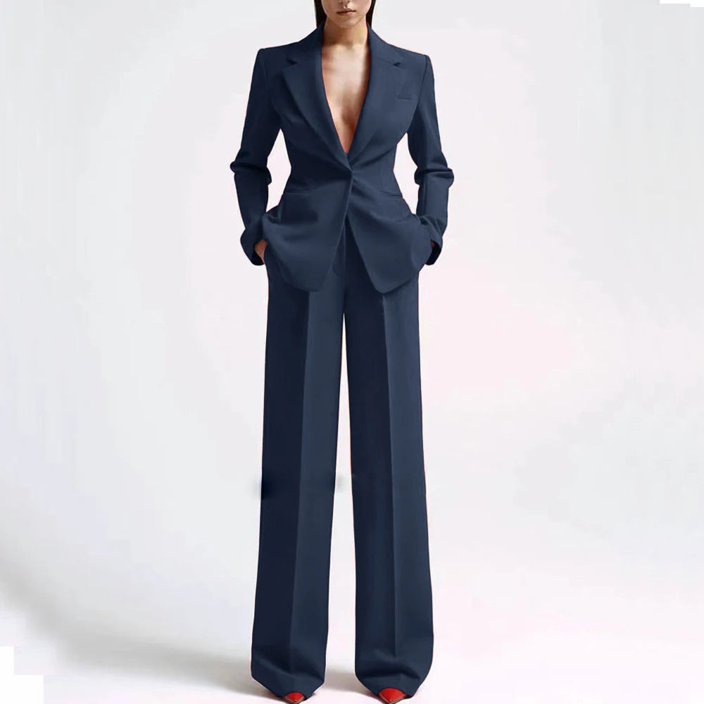 Formal Women Suits Office Slim Fit Ladies 2 Pcs Blazer+Pants Set Blazer Lady Business Work Wear Party Dress Trouser With Pocket