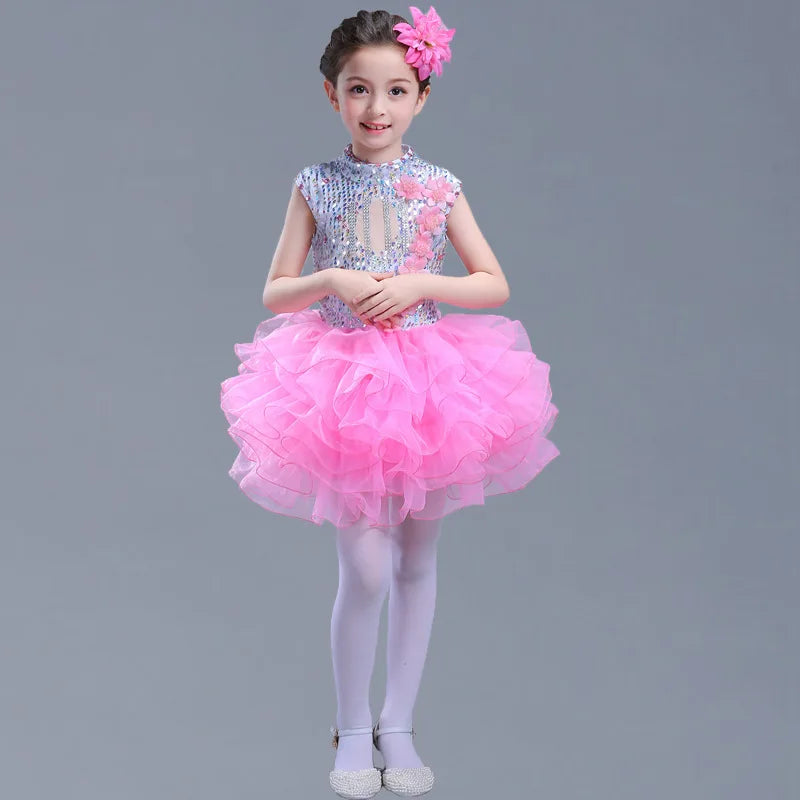 Summer Stage Princess Girls Casual Dresses Sequin Tutu Children Costume Robe Fille Party Baby Clothing Dance Kids Dress Vestidos