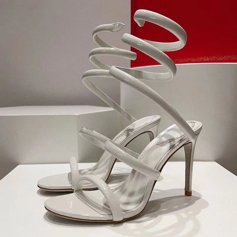 Summer High Heels Gladiator Sandals Women Ankle Snake Twine Around Runway Shoes Woman Stiletto Sandals Woman Sandalias Mujer