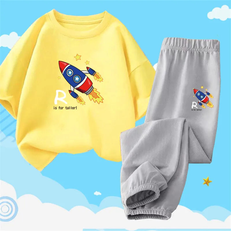 Boys Summer Clothes Set Kids Cartoon Space T shirts+Loose Harlan pants Suit 2PCS Pack Teens Sports Clothing Sets