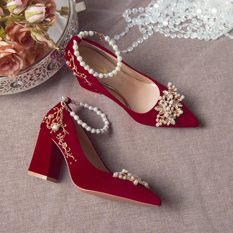 Wedding Shoes Female Footwear Bride Dress New Flower High Flat Floral Pumps Shoes Woman Flats Dress Wedding New Floral Pumps