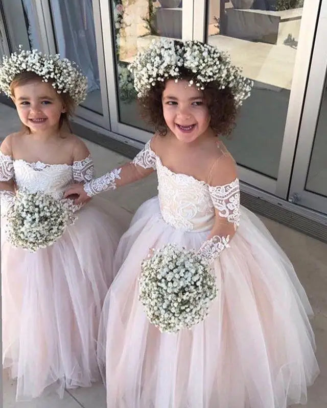 Long Sleeves Flower Girl Dresses for Wedding Junior Bridesmaid Dress Lace First Communion Dress
