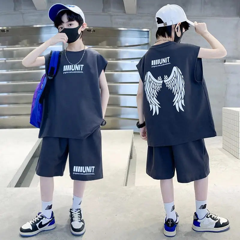Boys Summer Suit New Children's Sleeveless Vest Sports Suit Fried Street Clothes Cool Handsome Summer Children's Clothing
