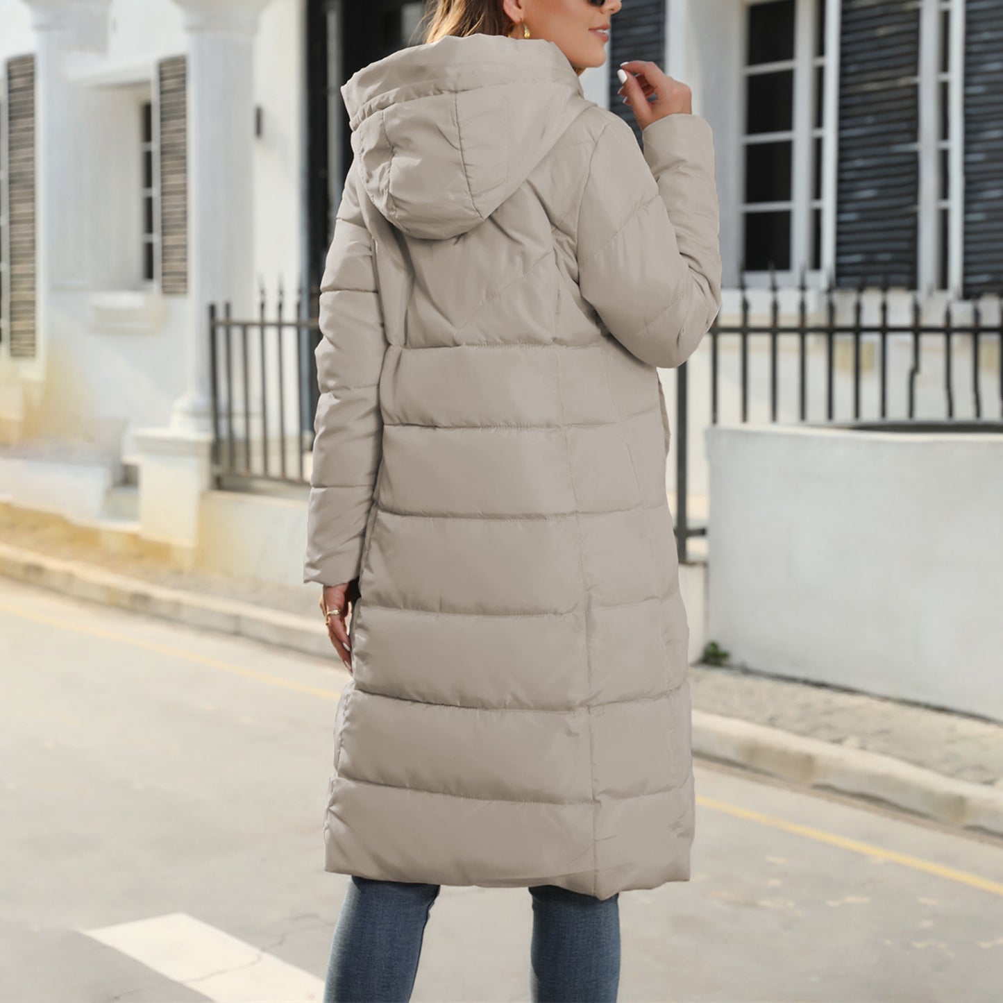 Women's Long Puffer Jacket Winter Warm Quilted Coat Long Sleeve Zip Up Outwear with Hood Casual Outfits Streetwear Autumn