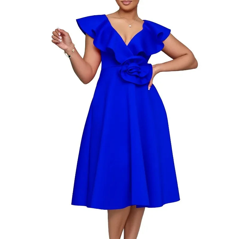 Customized African Women White Dresses Party Ruffles O Neck High Waist A Line Pleated Summer Dress Fashion Evening Birthday Gown