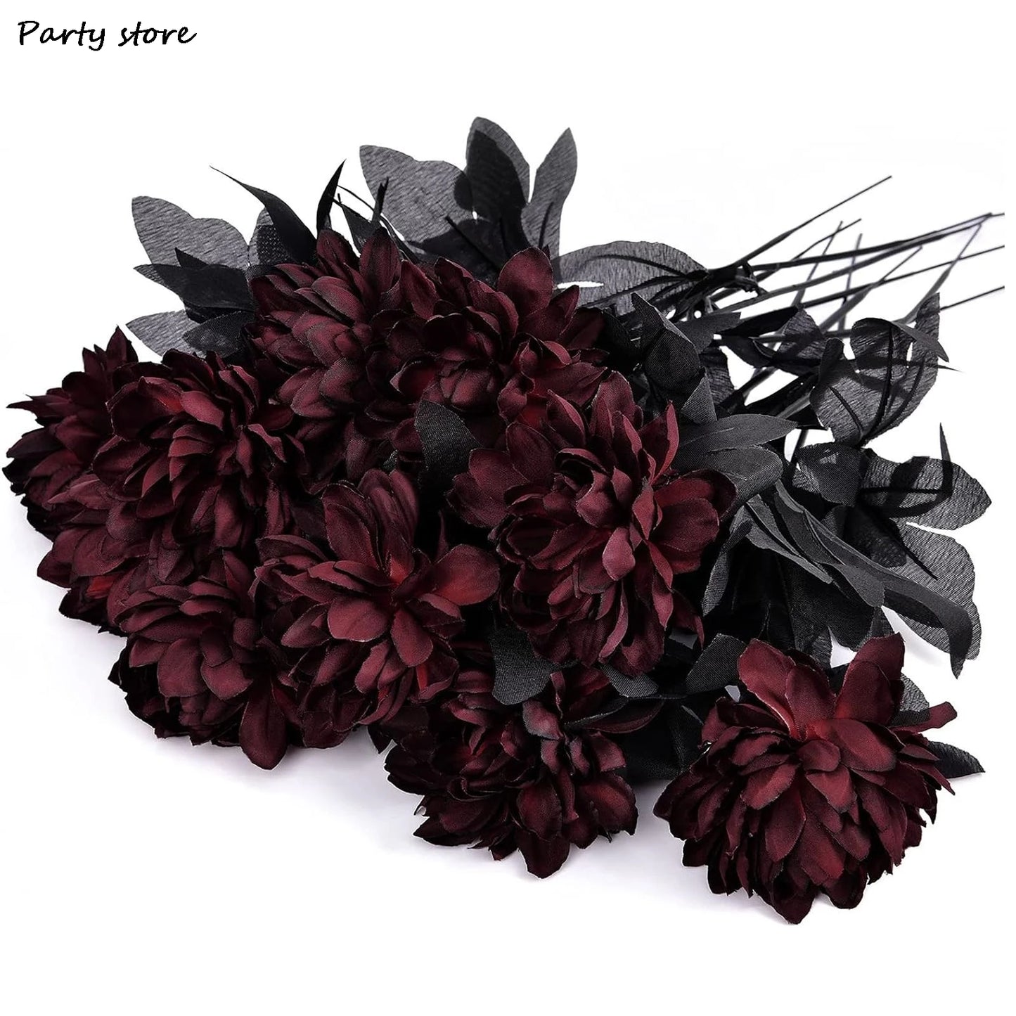 Halloween Burgundry Dahlia Black Artificial Flower Branch Wedding Flower Wall Arrangement Materials Fake Flower Table Home Decor