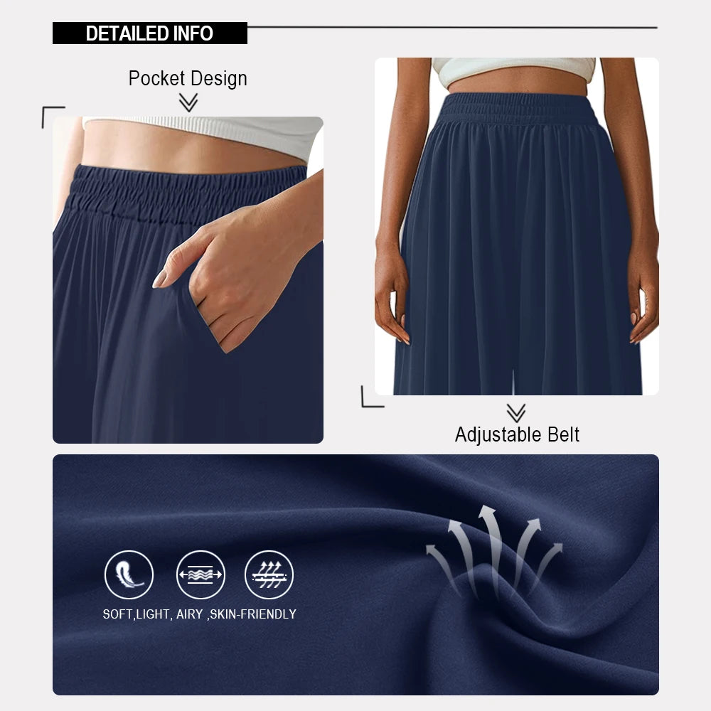 Spring Summer Women Elastic High Waisted Wide Leg Pants Female Solid Long Length Pants Casual Loose Plus Size Ladies Trousers
